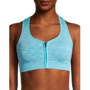 Avia Zip Front Ribbed Sports Bra aqua blue size S
